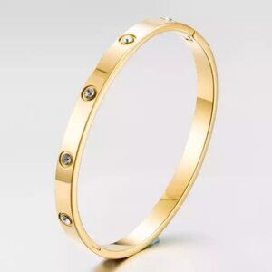 18K Gold Plated Bracelet with Clear Cubic Zirconia 316L Steel Trendy Love
